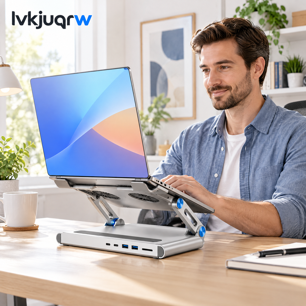 lvkjuqrw AeroHub Folding Cooling Laptop Stand — usage scene
