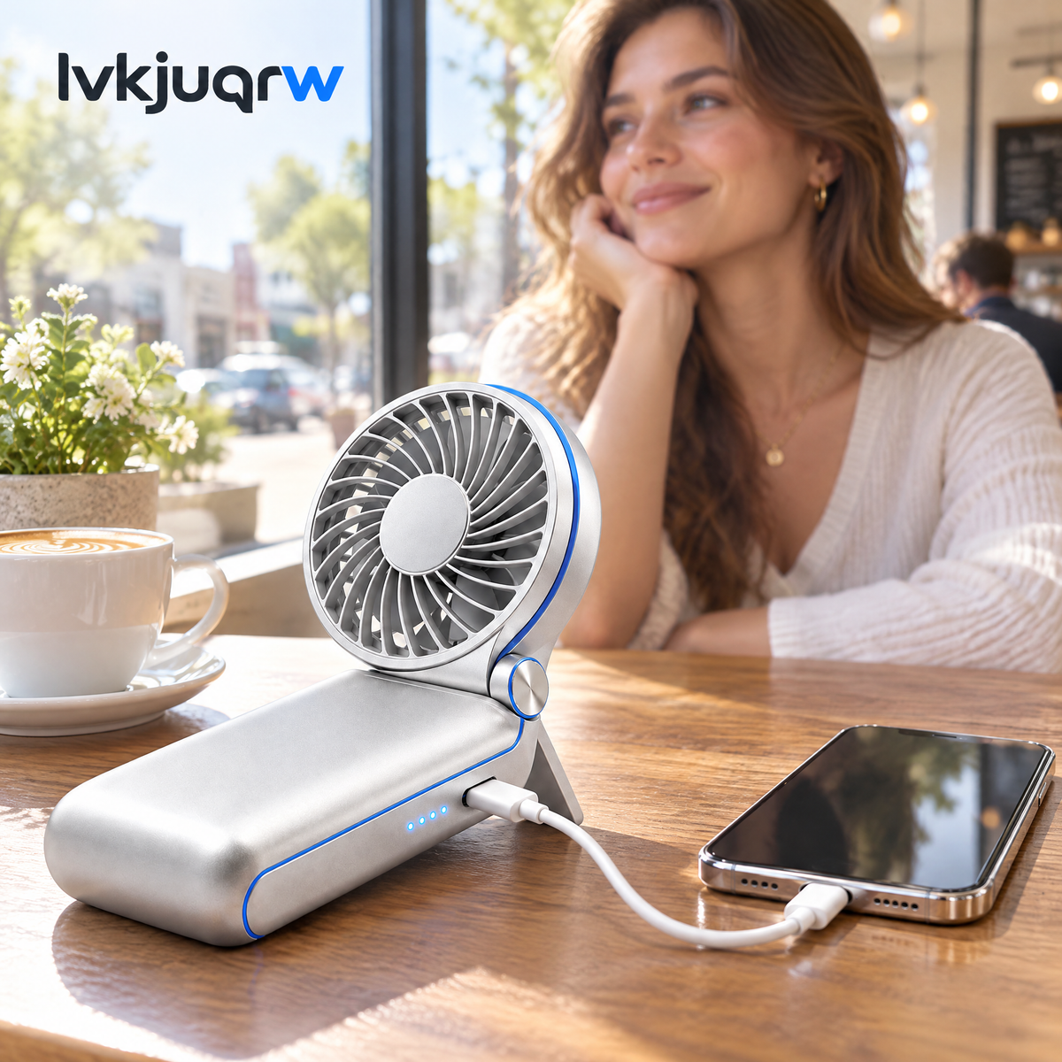 lvkjuqrw BreezeBank Folding Fan Power Bank — usage scene